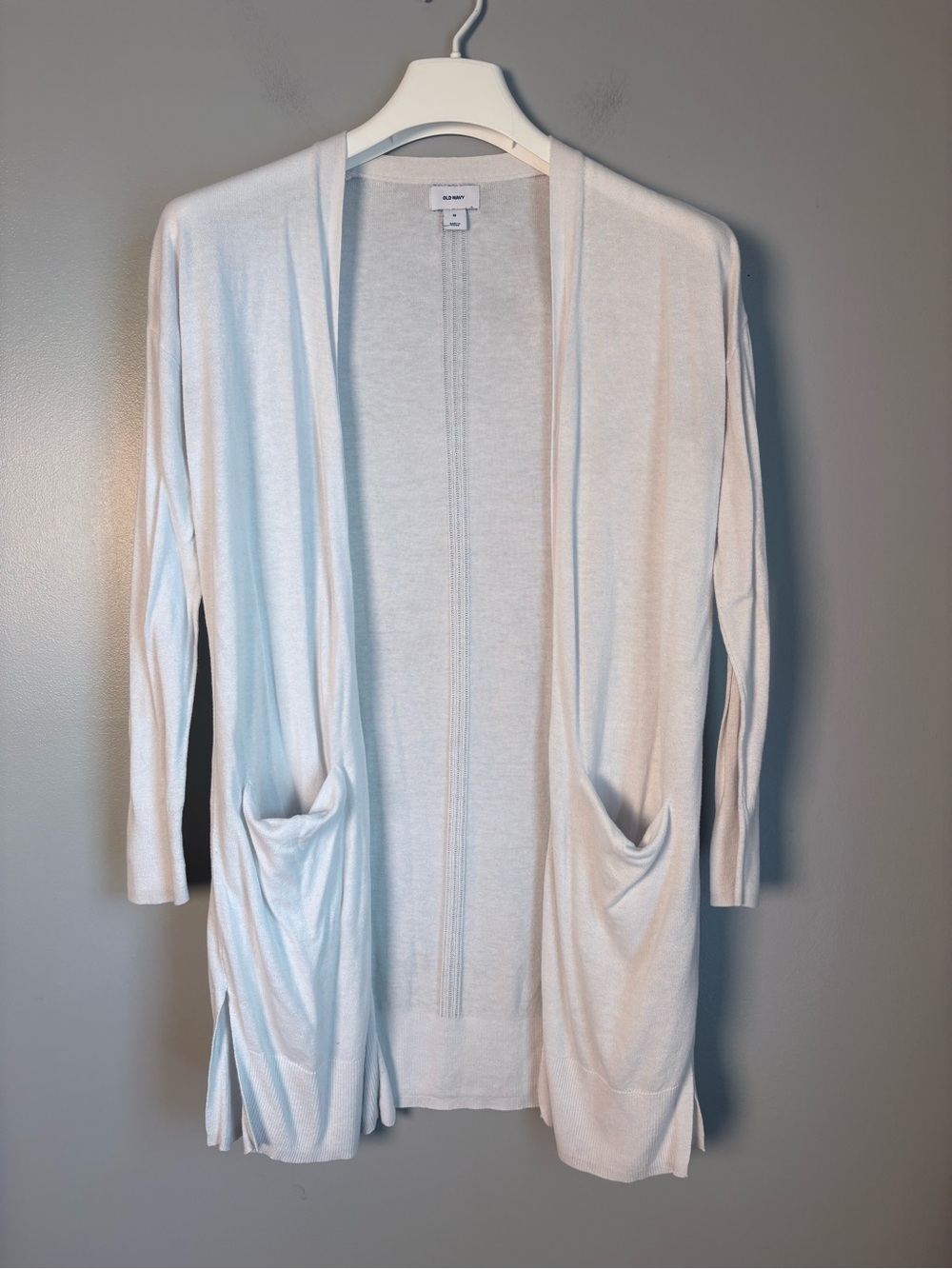 Old Navy Womens Medium White Lightweight Open Front Duster Cardigan Pockets